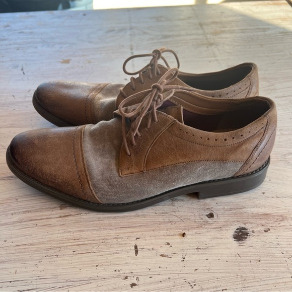 CLARKS Mens 11.5 Garren Cap-Toe Oxford Shoes Brown Leather Lace-Up Dress - Picture 1 of 7
